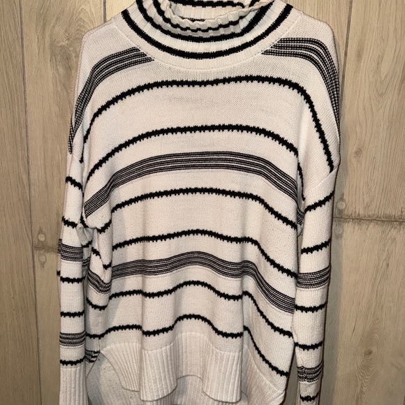 LOFT Cream and Black Striped Turtleneck Sweater - Picture 3 of 4